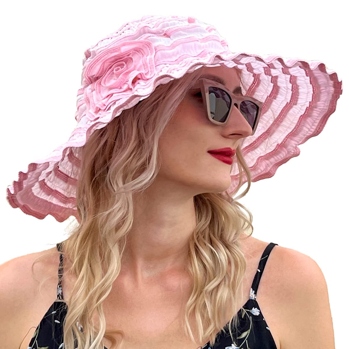 VECRY Mujer Vintage Playa Sombrero para el Sol Plegable de Viaje ala Ancha Sombreros UV de Verano