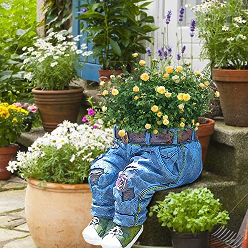 SunaOmni Jeans Geformte Pflanzentopf, Garten Blumentöpfe Ornamente Denim...