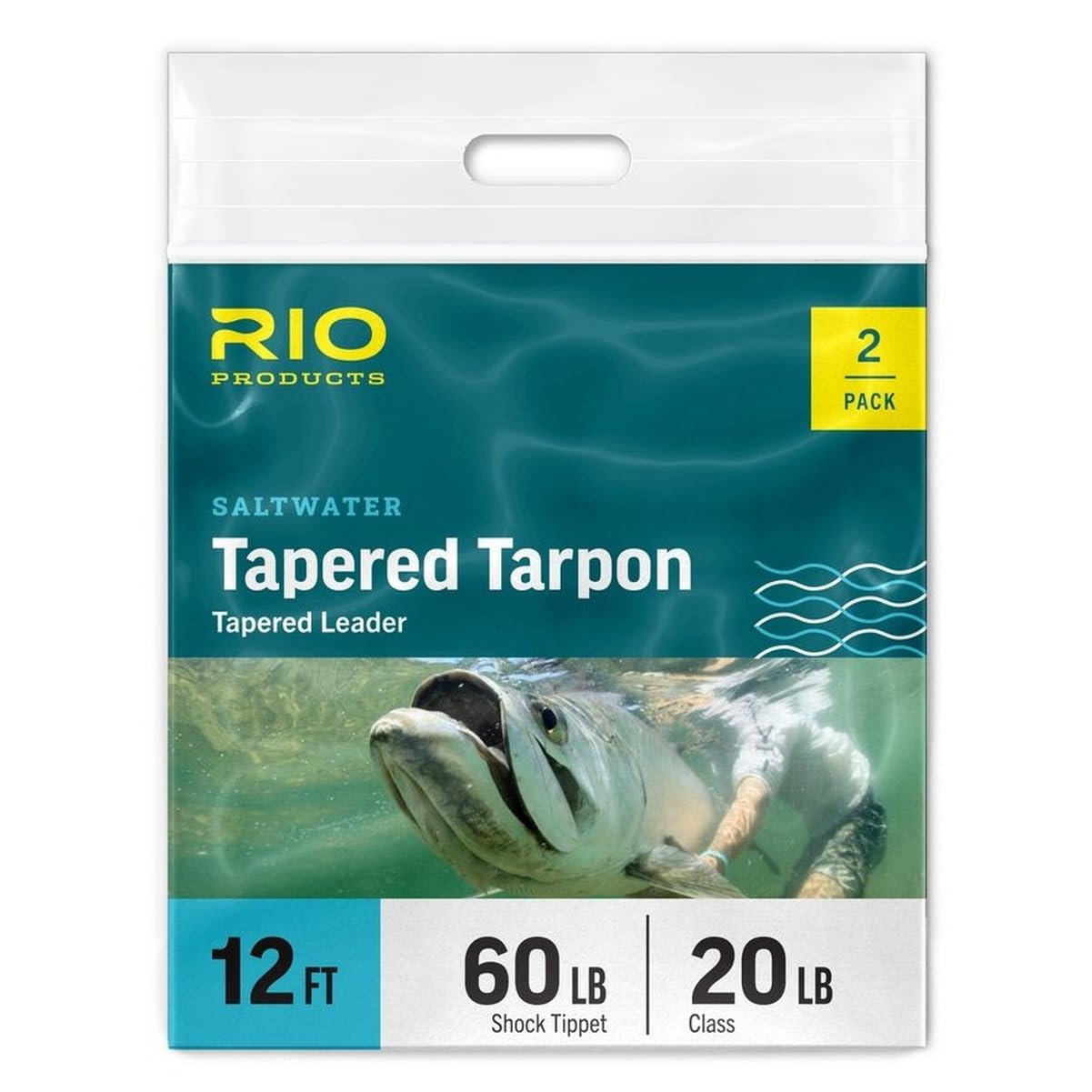 RIO Products Saltwater Tapered Tarpon Leader - 100% Fluorocarbon 2FT Shock Tippet for Protection - Hand Tied Loop for Easy Tying - Fully Tapered for Casting Performance - 12FT Total Length - 2 Pack