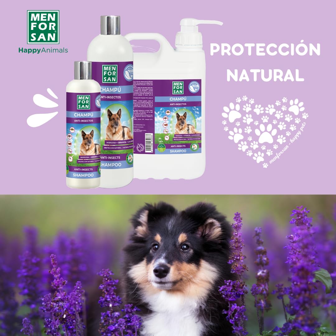 MENFORSAN Champú Anti-Insectos Repelente para Perros | con 3 Activos Naturales: Margosa, Geraniol y Lavandino | Protege contra Insectos | Cítrico | 5L