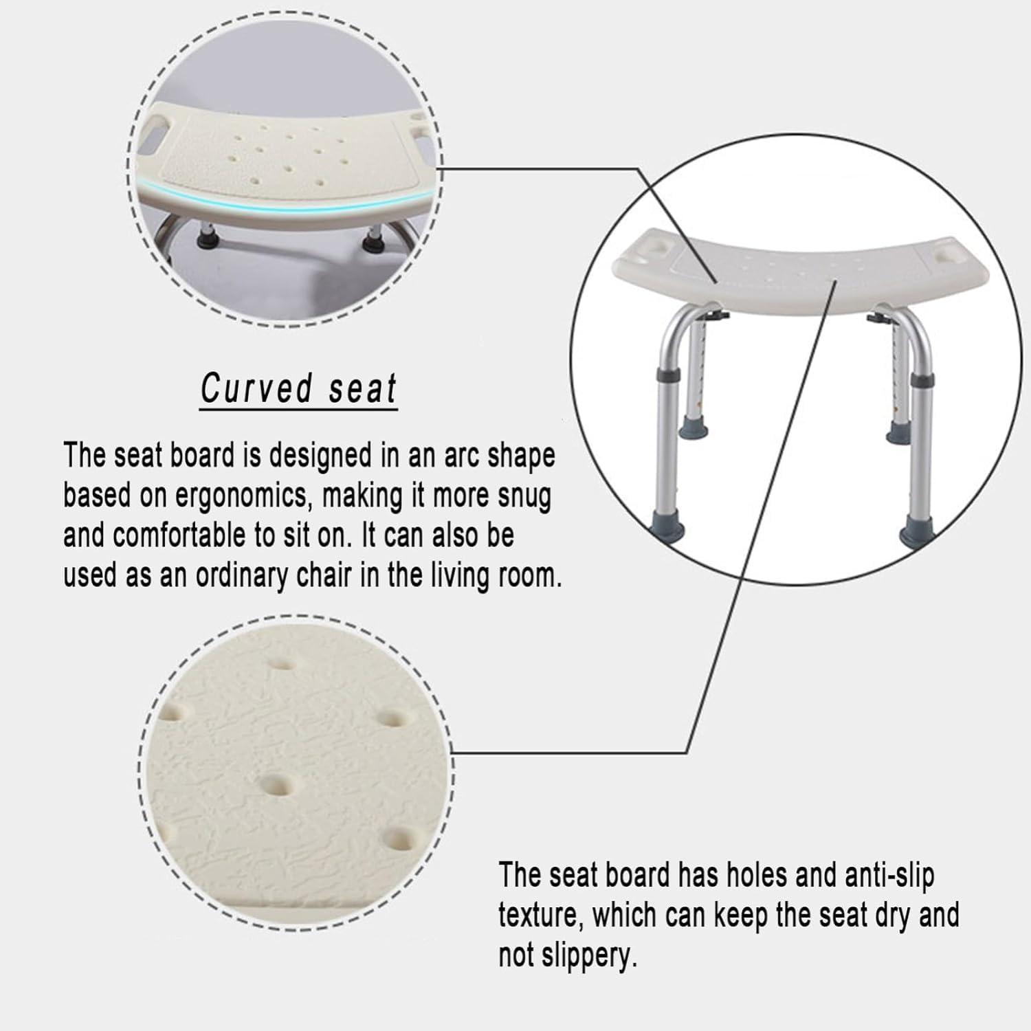 Silla de Ducha Ajustable en Altura 41-56 cm, Asiento de Ducha Antideslizante y Estable, Taburete de baño con Patas de Goma Antideslizantes, Silla de baño for Personas Mayores, discapacitados(A)