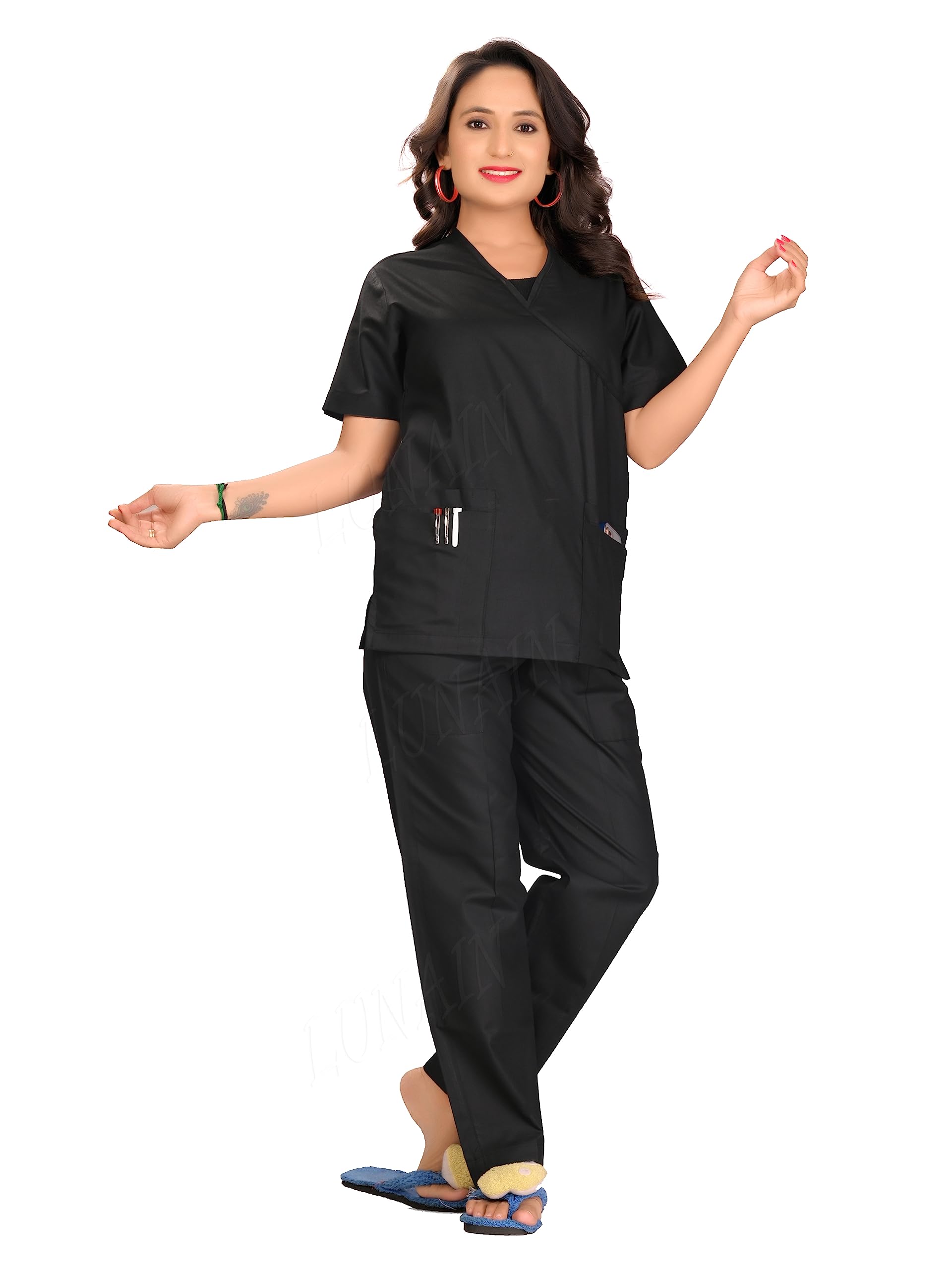 LUNAIN Womens Cotton Half Sleeves Scrub Suit Ideal for Surgeons, Doctors, Nurses, Dentists and Healthcare Professionals (2XL, Black, 2) (B0C72MKB8M) Amazon Price History, Amazon Price Tracker