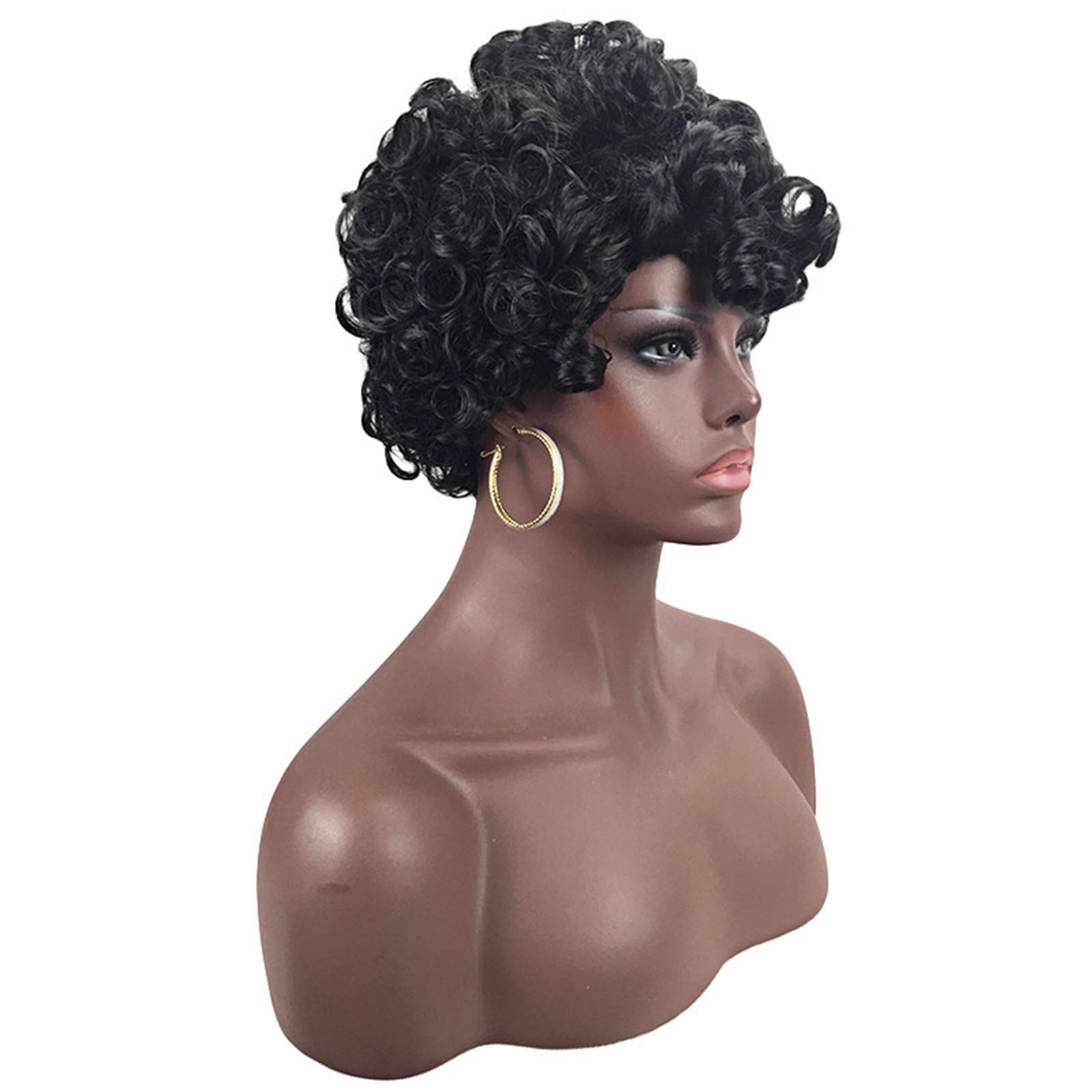 ZTHYSHOZ Women's Wig Black Small Screw Rolled Wig Headband, Short Hair For Women