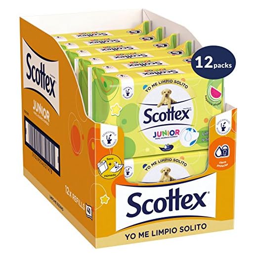 Scottex Junior Papel Higiénico Húmedo - 12 packs de 40 uds (480 unidades)