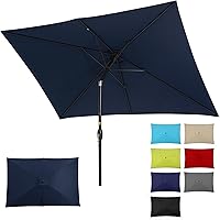 SUNVIVI 6.5x10 Ft Rectangular Patio Umbrella with Crank Lift & Push-Button Tilt, Fade-Resistant Polyester Canopy, Sturdy Metal Frame
