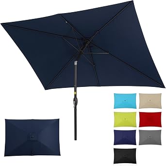 FansaFurn Patio Umbrella, 6.5 x 10 Rectangular Patio Umbrella, Metal Pole Square Outdoor Umbrella with Crank and Push Button Tilt, 6 Steel Ribs, Polyester Canopy