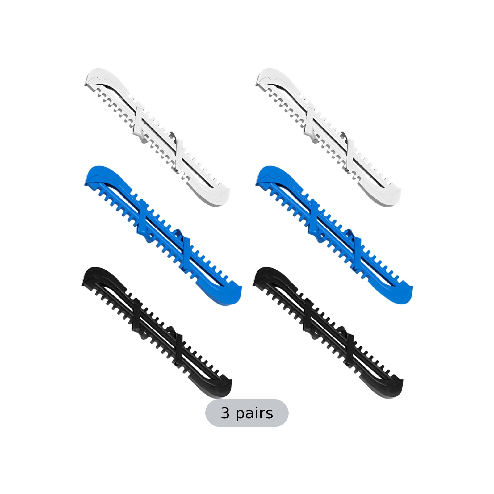 3 paires de protège-lames de patins à glace, couvre-lames en plastique réglables pour hockey et patinage artistique avec ressorts, longueur 13,6 in / 34,5 cm, jeunes et adultes, noir blanc bleu