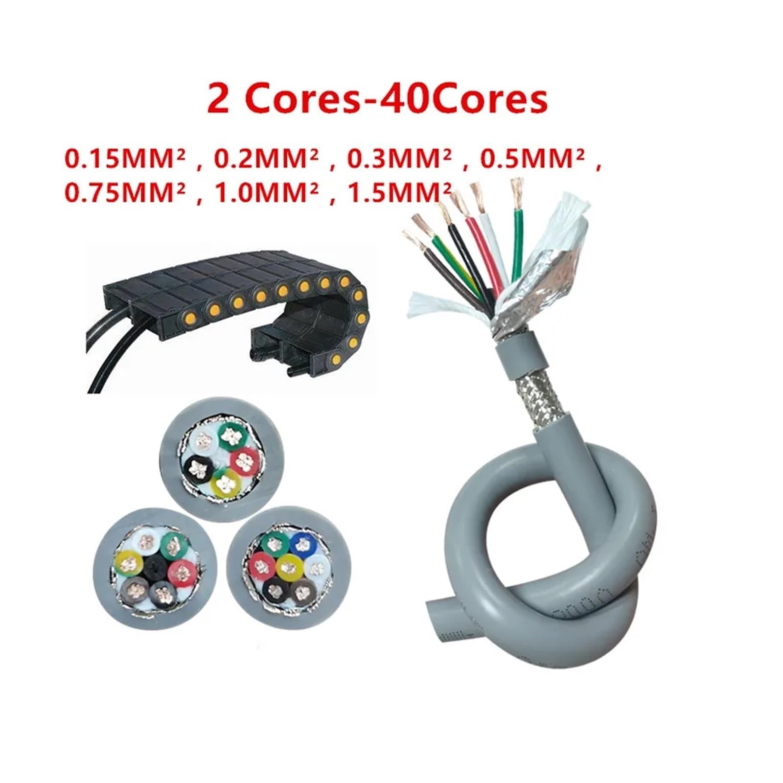 20/18/22AWG 2-20 żył Ekranowany kabel holowniczy o długości 5 m | Elastyczny drut PVC TRVVP Odporność na zginanie drutu miedzianego(10 cores,20 AWG)
