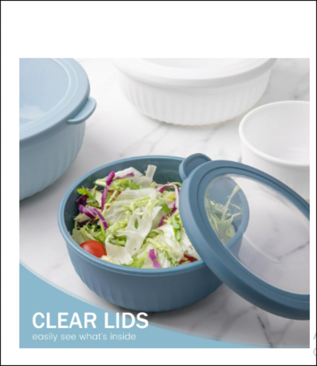 Wide Mixing Bowl Set with Lids, 8-Piece – Blue/White