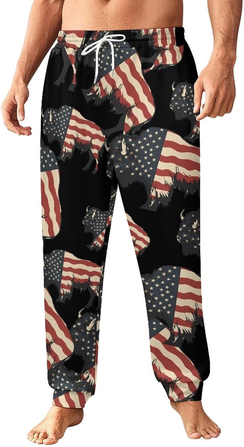 Bison U.S Flag Buffalo Men's Pants Athletic Workout Sweatpants Jogger Casual Pant for Sports Home