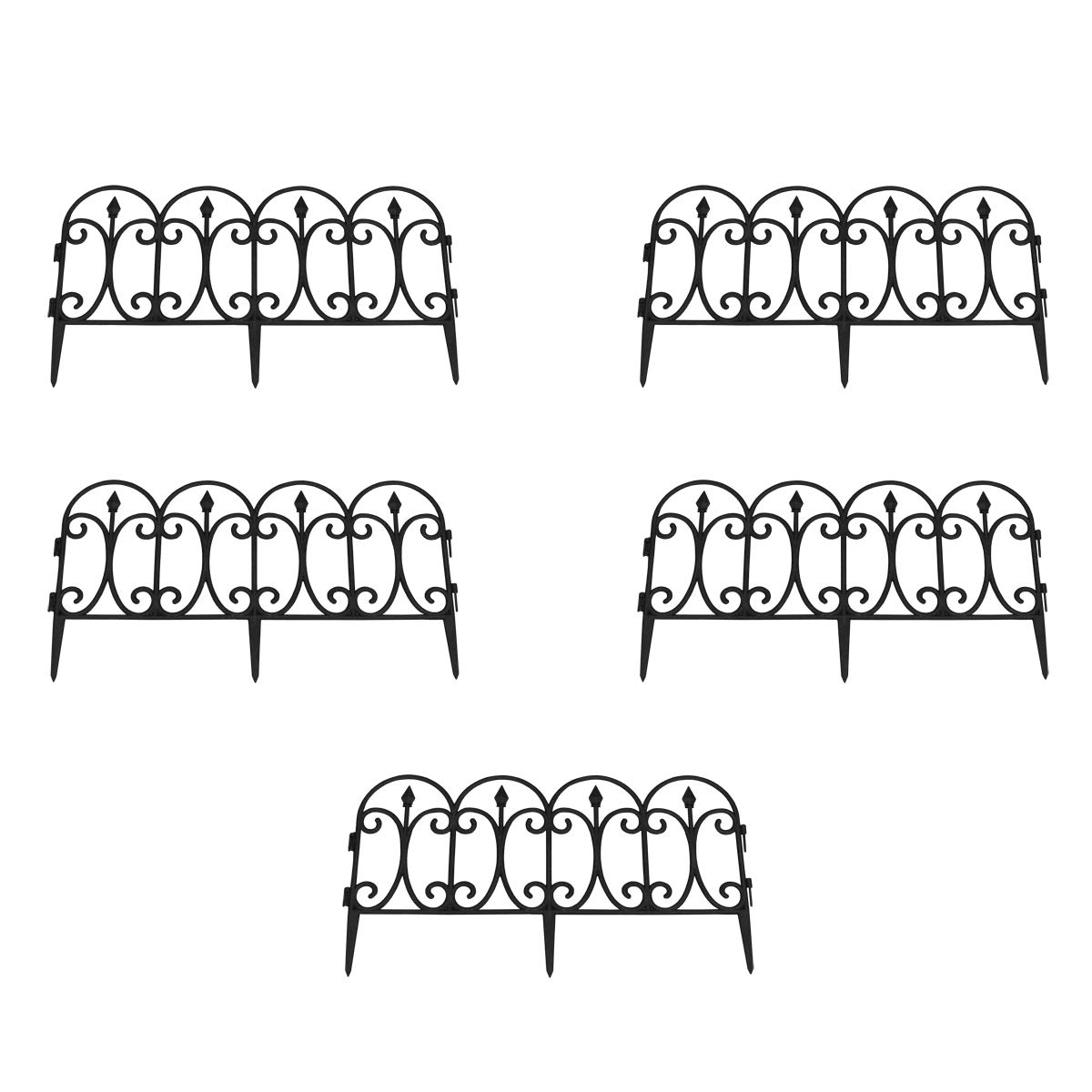 Selections Black Plastic Lawn Edging Curved Top Panels for Garden Paths and Borders - Pack of 5