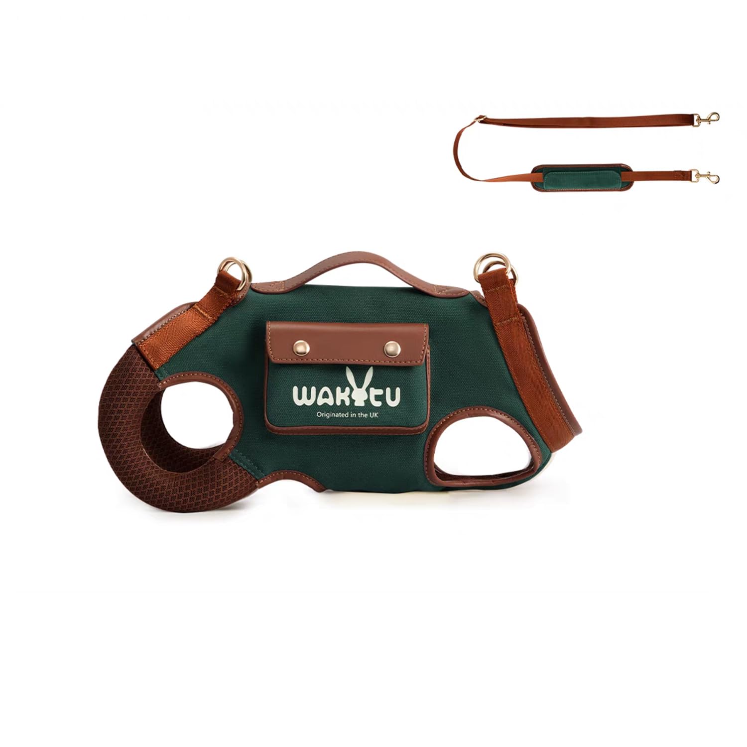 Wakytu Dog Lift Harness Dog Carrier Dog VES Harness Adjustable Dog Leash with Small Puppy Treat Bag（Green,L） — image 1