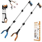 2-Pack 43 Extra Long Grabber Reacher Tool, Foldable Reacher Grabber Pickup Tool with 360 Rotating Jaw + Magnets, 4 Wide Claw Opening Trash Picker Upper Grabber, Grabbers for Seniors Heavy Duty