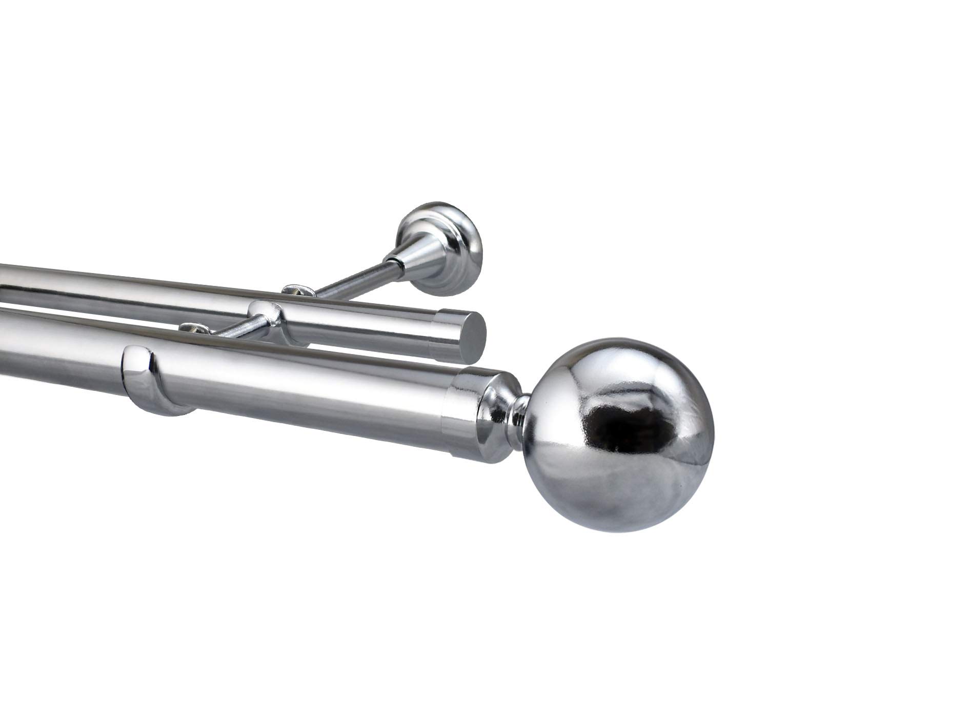 Your Home Online 28 / 19mm Metal Extendable Double Curtain Pole Metal Ball Finial Polished Chrome (2m - 3m Extendable, Polished Chrome)