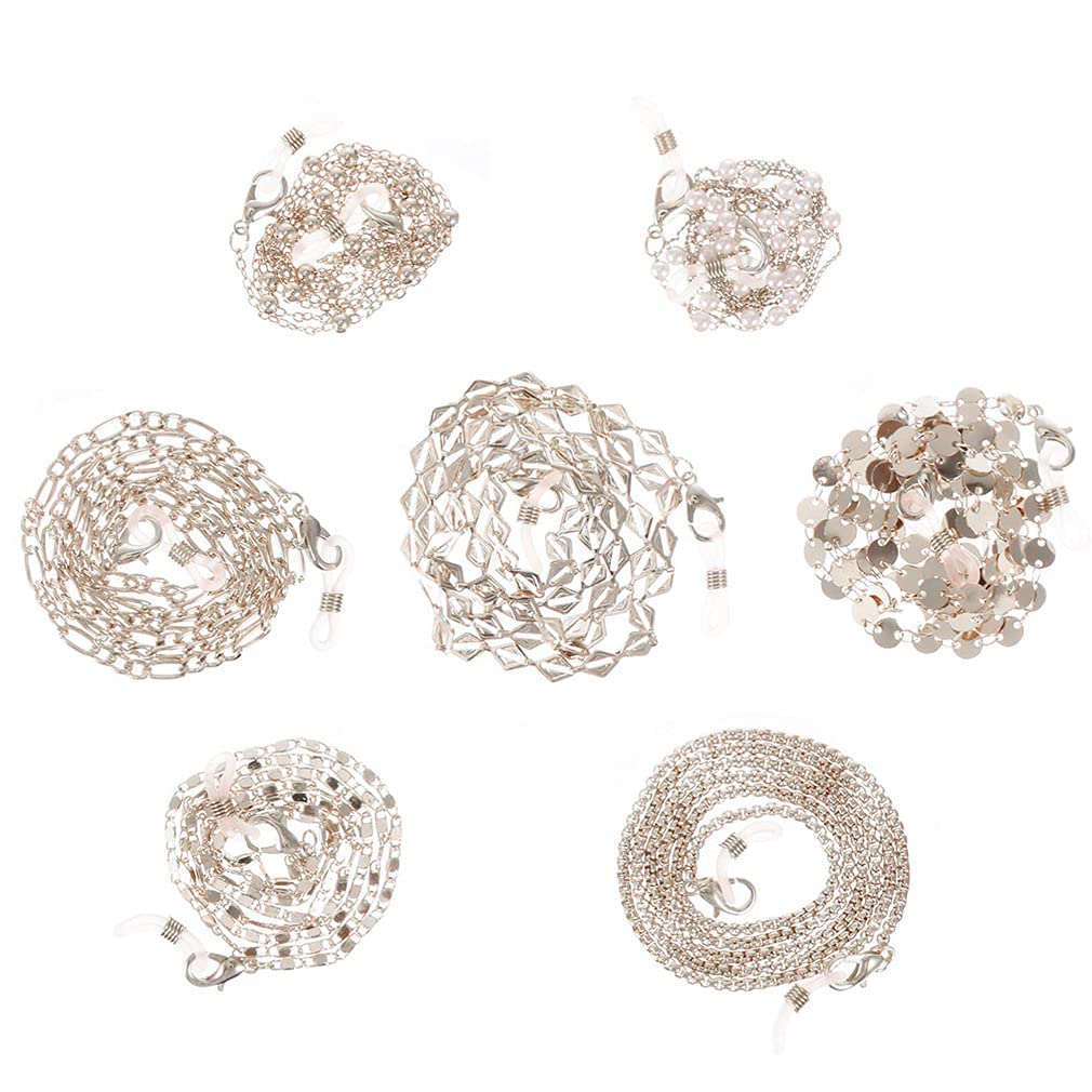 LIPIODOL Collar de cadena de soporte de 7 piezas para máscara, Cadenas de Gafas para Mujer,Correa Antideslizante para Gafas, Collar para Mascarilla