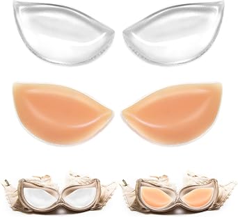2 Pairs of Chicken Fillet Bra Inserts, Skin-Coloured Enhancers Breast Pads, Reusable Transparent Bra Pads Inserts, Invisible Silicone Bra Inserts Push Up V-Shaped Pads, for Bikini Swimsuit