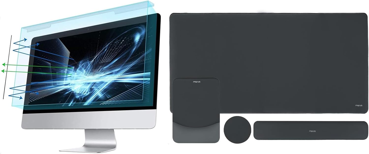 MOSISO Mouse Pad&Rectangular Keyboard and Mousepad with Wrist Rest&Coaster&23-24 inch Computer Blue Light Blocking Screen Protector for Diagonal 23,23.6,23.8,24 inch 16:9 Widescreen Monitor,Slate Gray