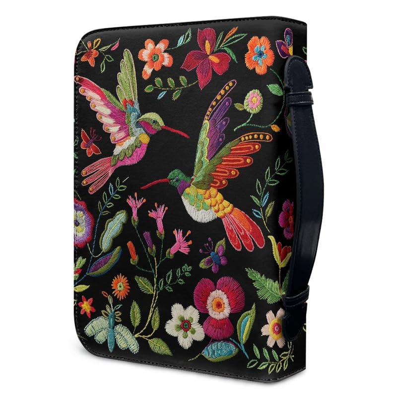 Kuiaobaty Colorful Hummingbird PU Leather Carrying Book Case Bible Protective with Handle,Retro Bird Floral Christian Art Gifts for Mother,Father,Wife - Image 4