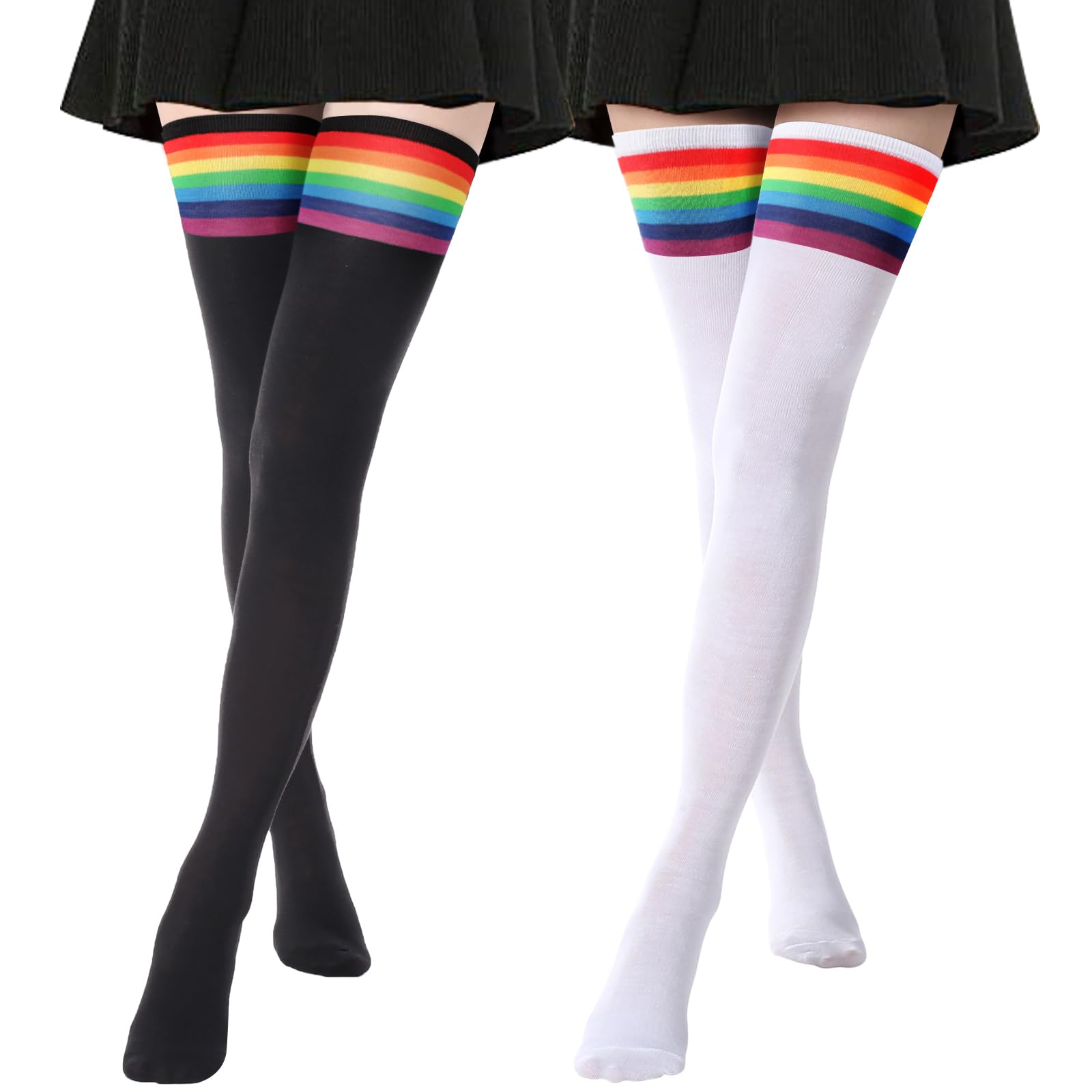 DRESHOW Extra Long High Thigh Socks Striped Over Knee Thin Tights Long Stocking