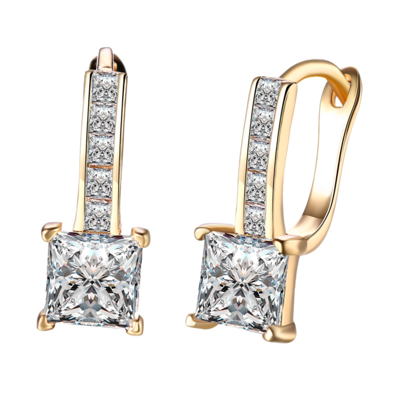 PACKOVE Golden Earrings Gangle Earrings Drop Earrings Post Earrings for Women Hoop Earrings with Crystals Square Cubic Earrings Stud Earrings Men and Women Platinum Plated European Fashion