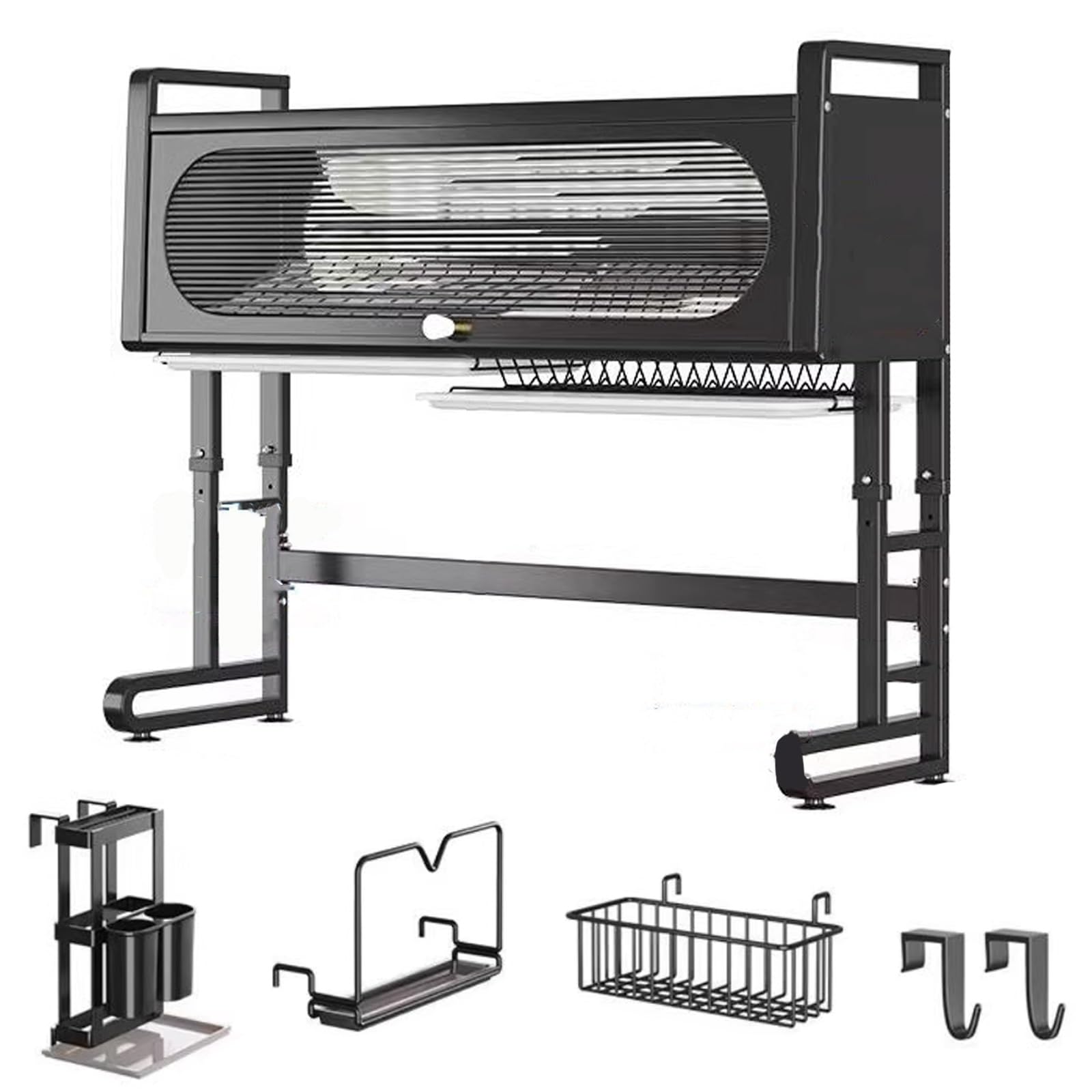 Estante ajustable de 2 niveles sobre el fregadero, plegable, almacenamiento para platos, vasos, cuencos y cubiertos, ahorro de espacio, cocina, diseño duradero y elegante