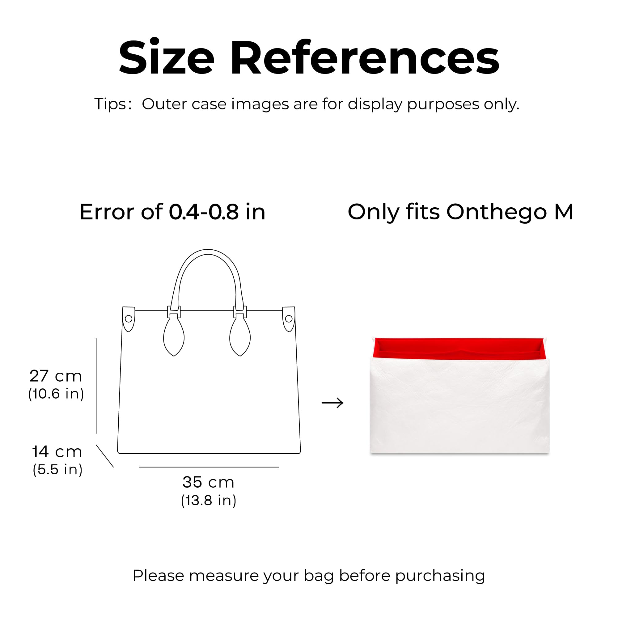 FANJI Project Tote Bag Organizer Insert for LV Onthego M Handbag, Custom Fit Inside Premium Rogue Coeur Lightweight WaterResistant Purse Insert with Cup Holder Accessories