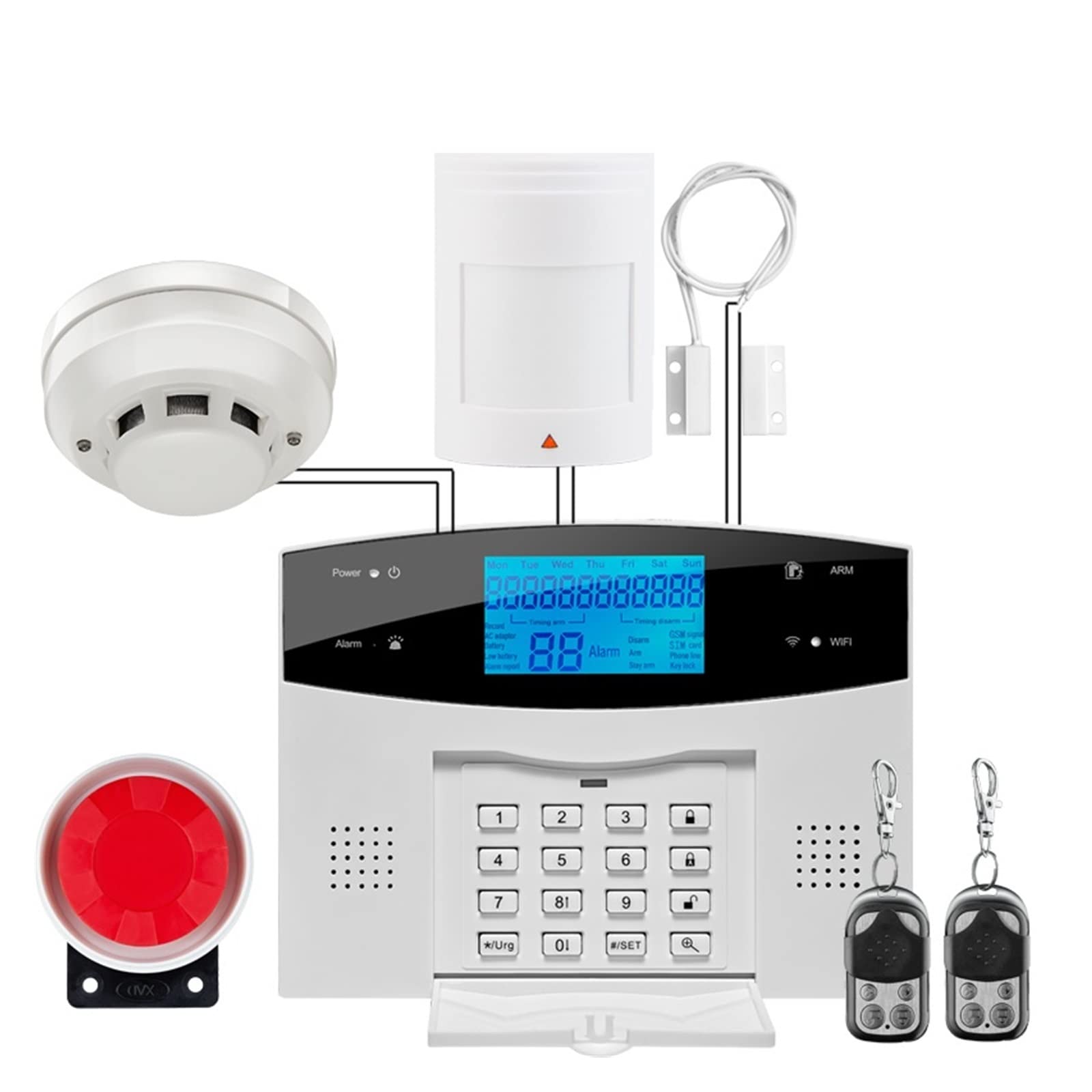 Système d'alarme Intelligente Tuya WiFi Alarme de cambrioleur de Fil sans Fil Home GSM Système d'alarme avec capteur de Mouvement de fumée de sécurité à Domicile(G2BW3)