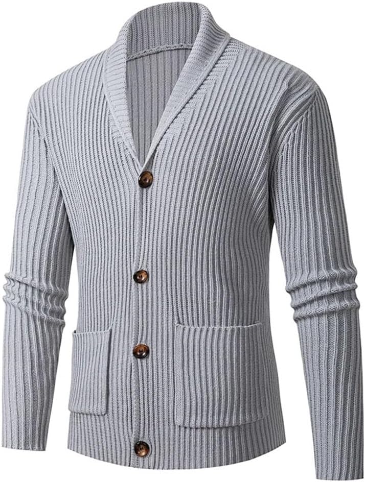 Winter Men's Single-Breasted Solid Colour Casual Shirt Men's Knitted Pocket Jumper