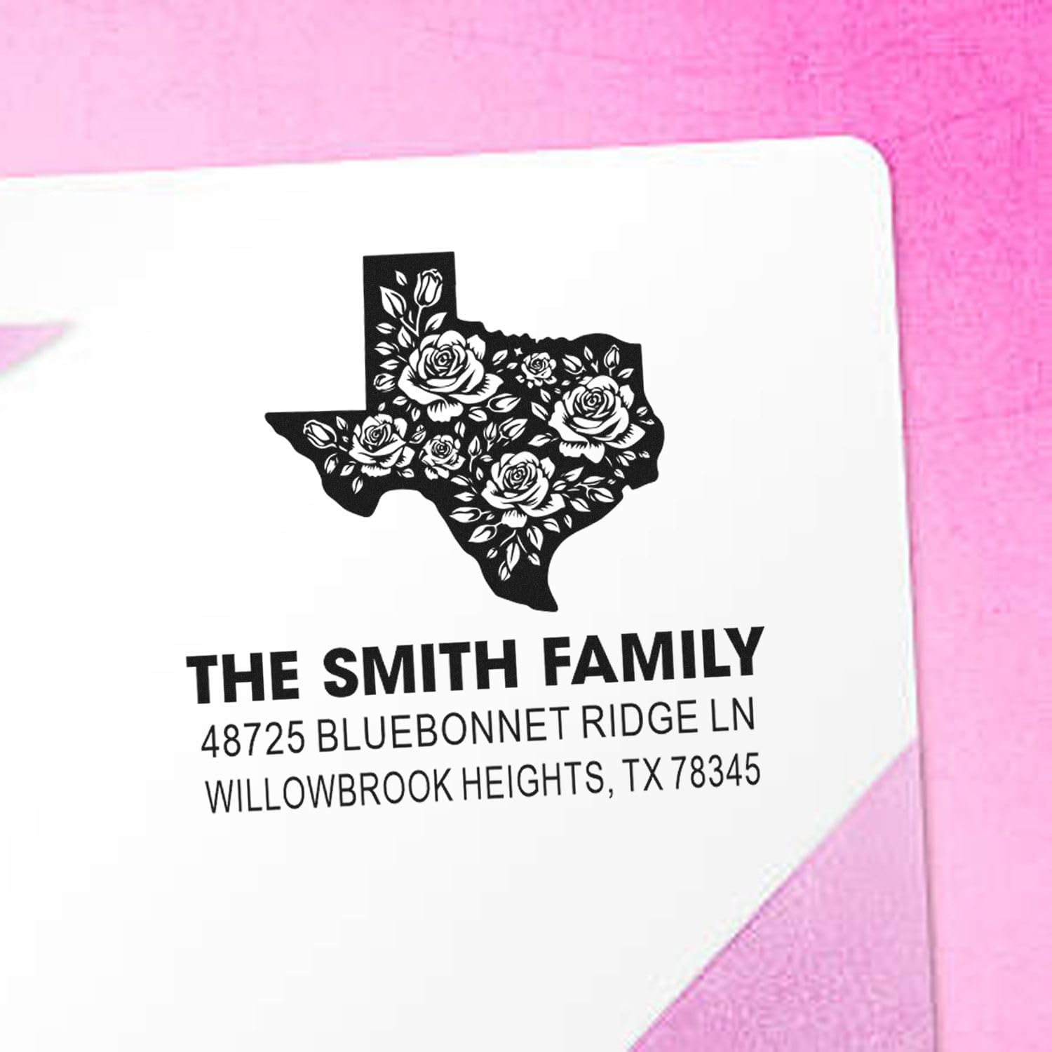 Floral Texas Silhouette, State Outline Art Pre-Inked Stamp - Unique Three Line Design for Cards, Standard 1-5/8" Square, Crafters & Texas-Themed Gifts, Decorative