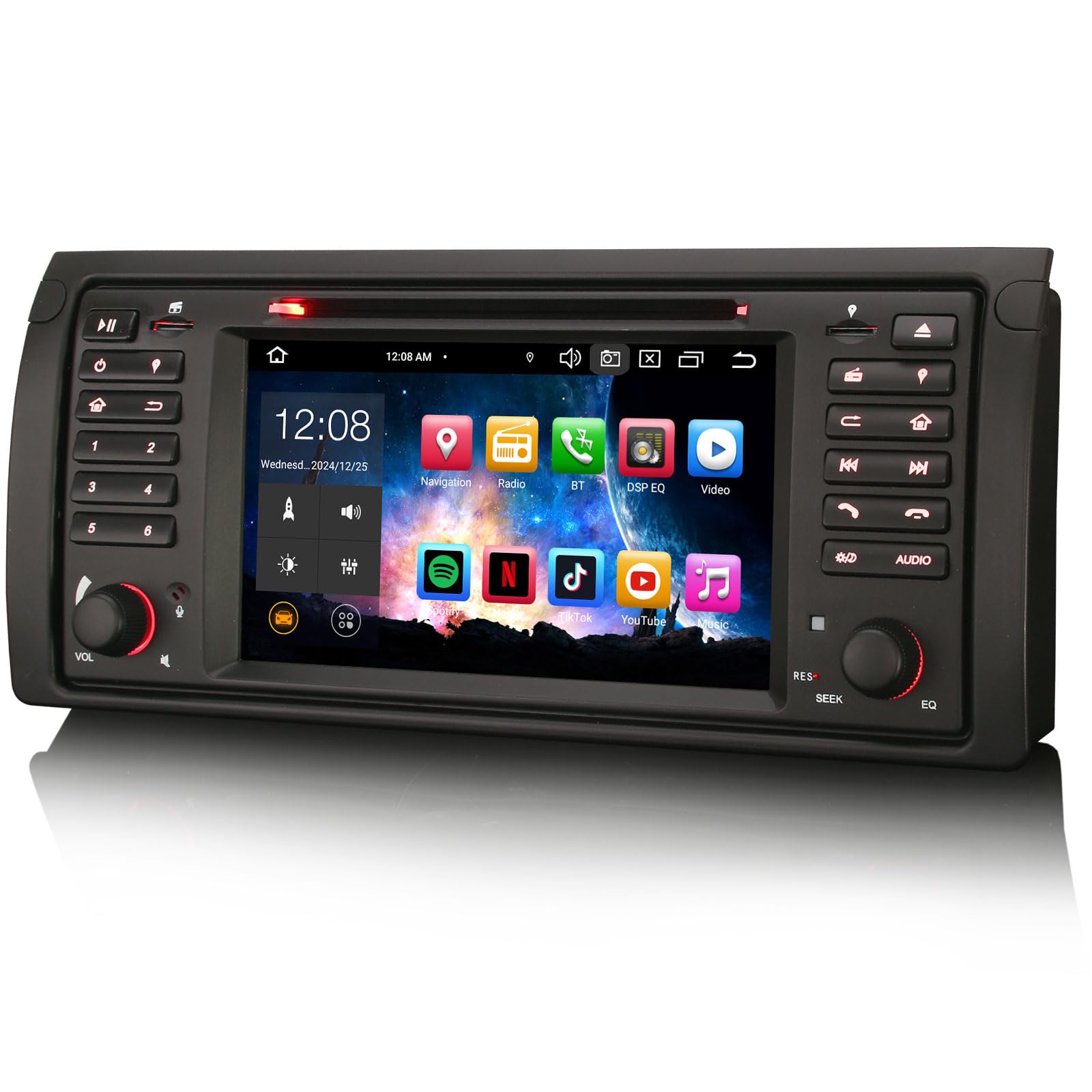 Erisin 7 Pulgadas 8-núcleo 4GB+64GB Android 14 Radio Coche GPS Navegador para BMW X5 E53 Estéreo de Automóvil Bluetooth CarPlay Android Auto DSP Dab+ WiFi RDS USB FM CD DVD Pantalla táctil IPS SWC