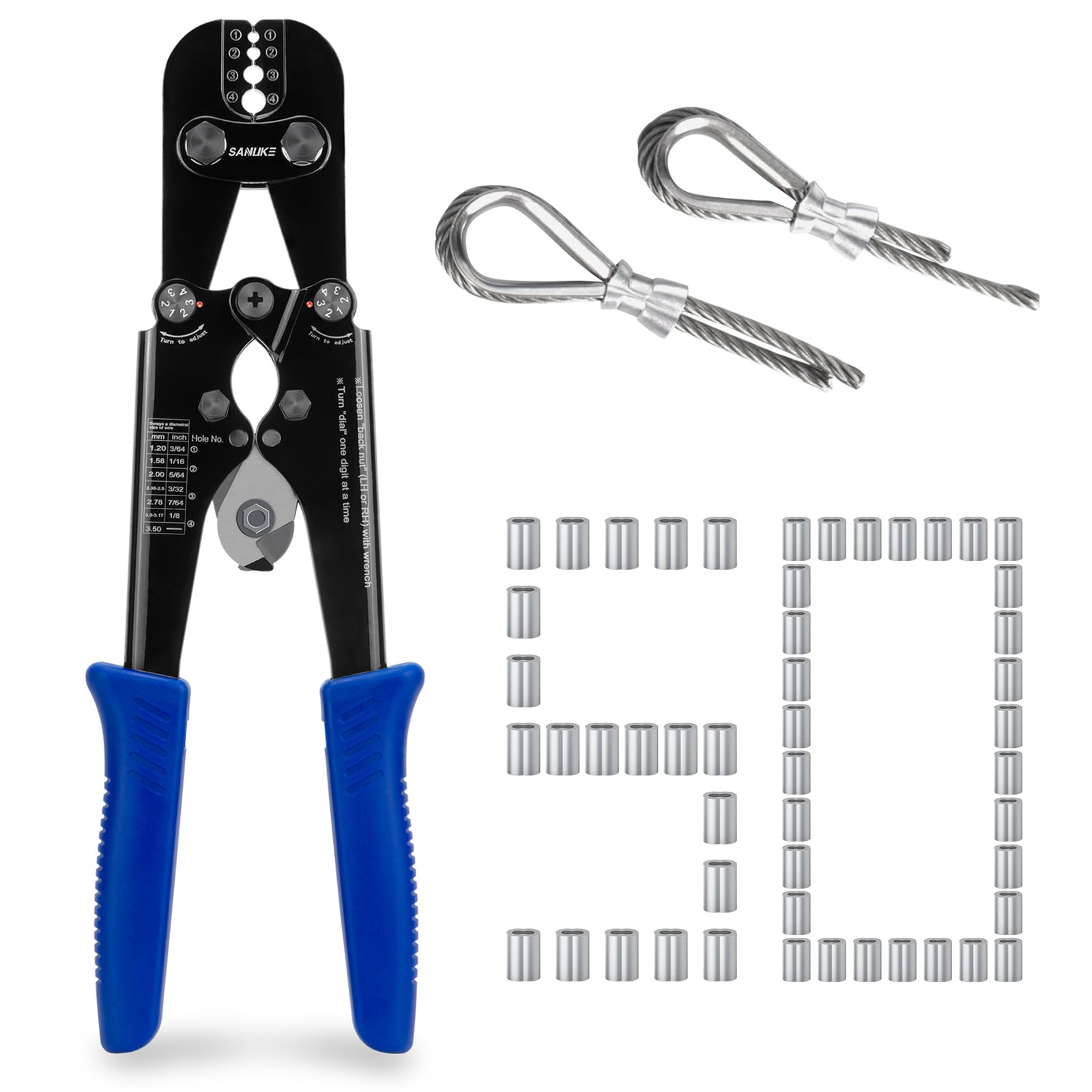 Sanuke Wire Rope Crimping Tool, 3/64' to 1/8'