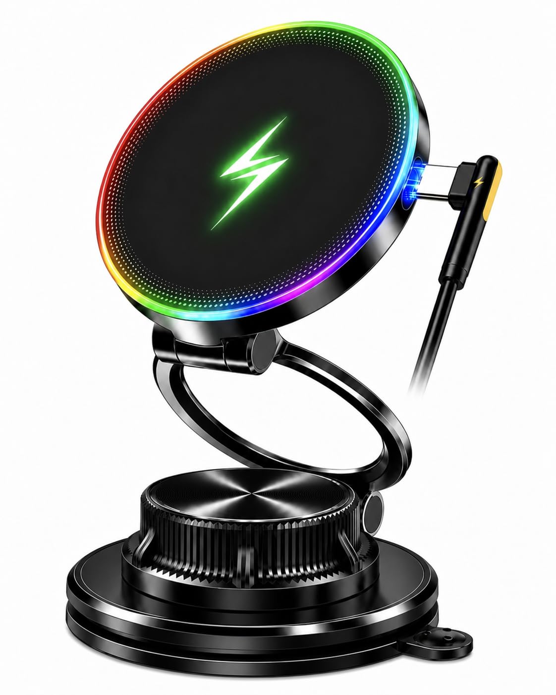 【2026 新登場力作】スマホホルダー 車 ワイヤレス充電 マグネット【15W急速充電&カラフルledライト&ナノジェル吸盤】MagSafe 車載ホルダー【360°回転な台座×多角度自由調節】搭載 N55 マグネット強力吸着 高級亜鉛合金折りたたみ構造 真空吸盤とナノゲルの最強組み合わせ【跡残らず/吸盤水洗いOK】車載 充電器 片手で簡単操作可能 iPhone&Android全機種