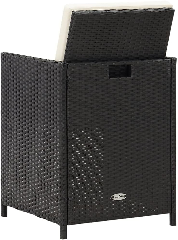 vidaXL Black Poly Rattan Patio Chairs with Cushions - Set of 4 Outdoor Garden Armchairs for Deck, Patio, Garden Comfort