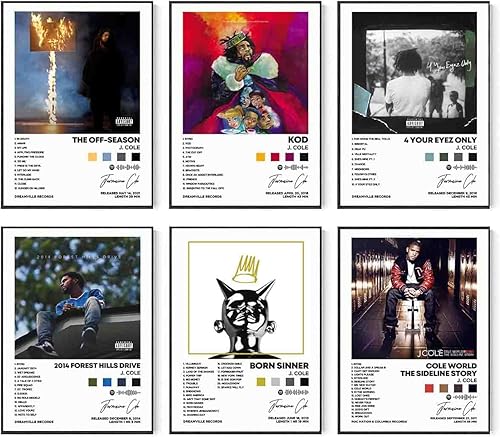 Miniatura 1 de DIDIDO J Poster Cole - Portada de álbum, impresión limitada, pósteres de lienzo musical de rapero, arte de pared, juego de 6 para decoración de