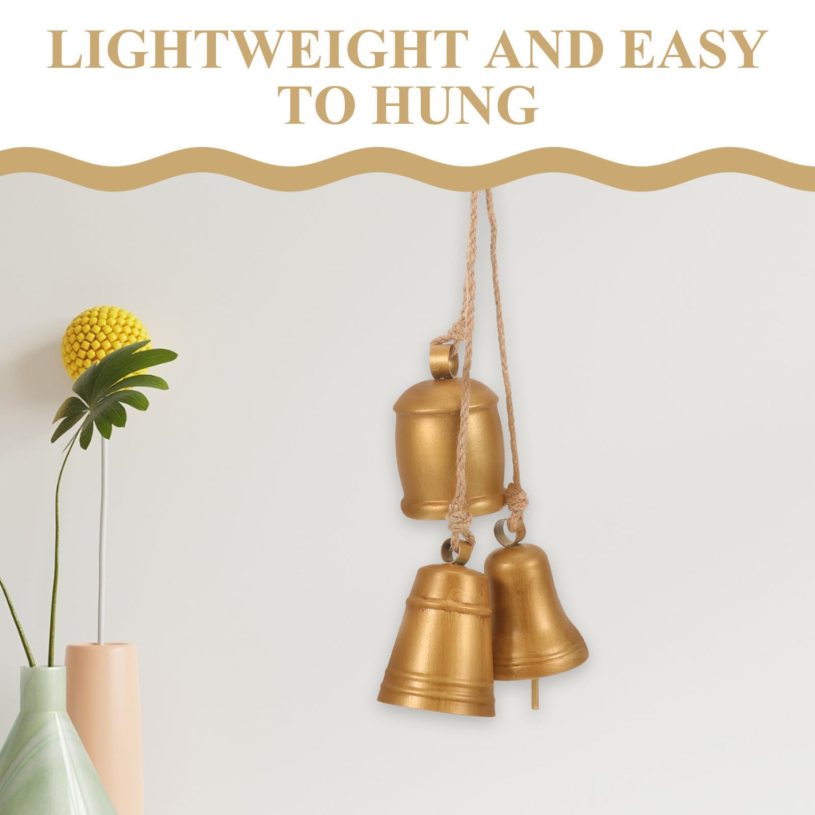 TOYANDONA 4 Piezas Campana Colgante de Hierro Dorado con Cuerda para Puerta