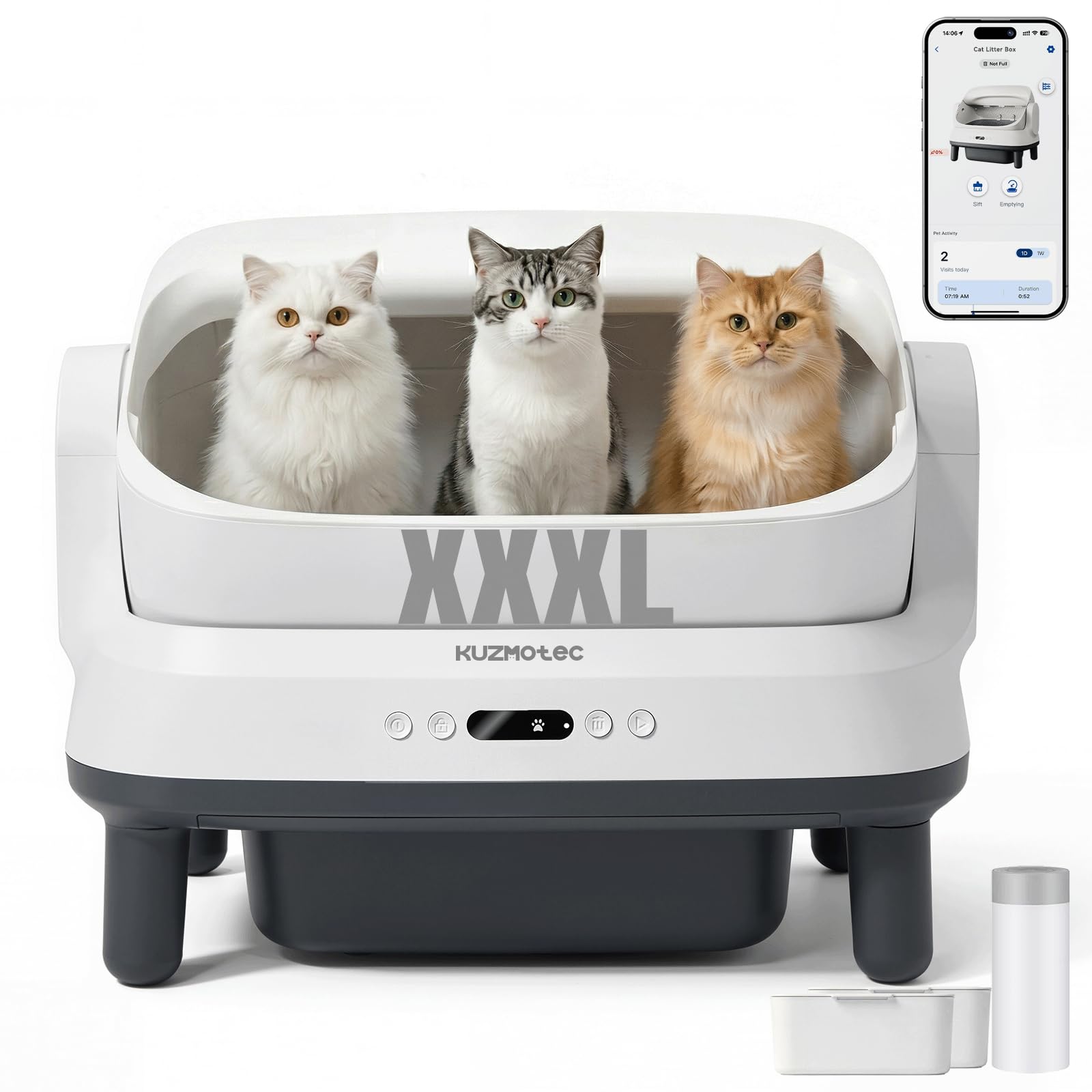 Litière Auto-Nettoyante 120L XXXL, Bac à Litière Automatique avec Application & Élimination des Odeurs, Litière Électrique pour Chat avec Protection 8-en-1, Idéal pour Grands Chats & Foyers Multi-Chat