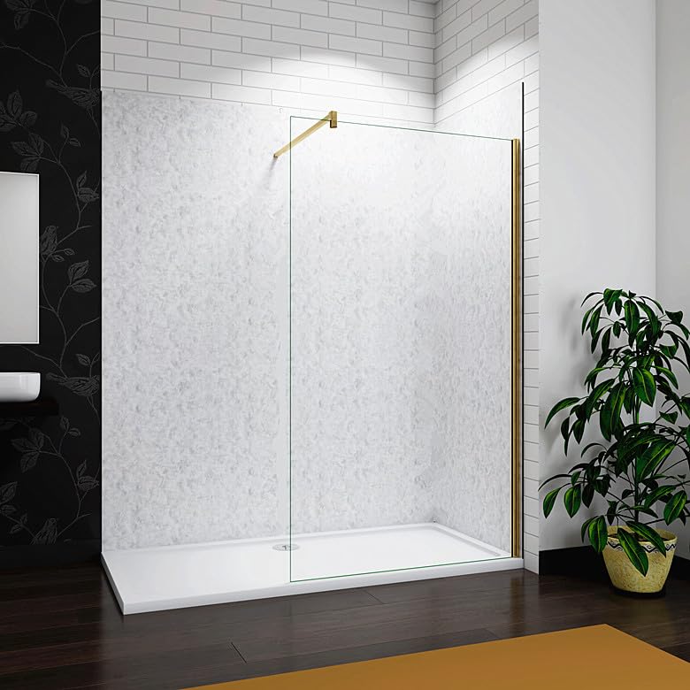 Aica Sanitär Duschwand Duschabtrennung Walk In Glas Dusche Golden Seitenwand 8/10mm Glas H200,120cm