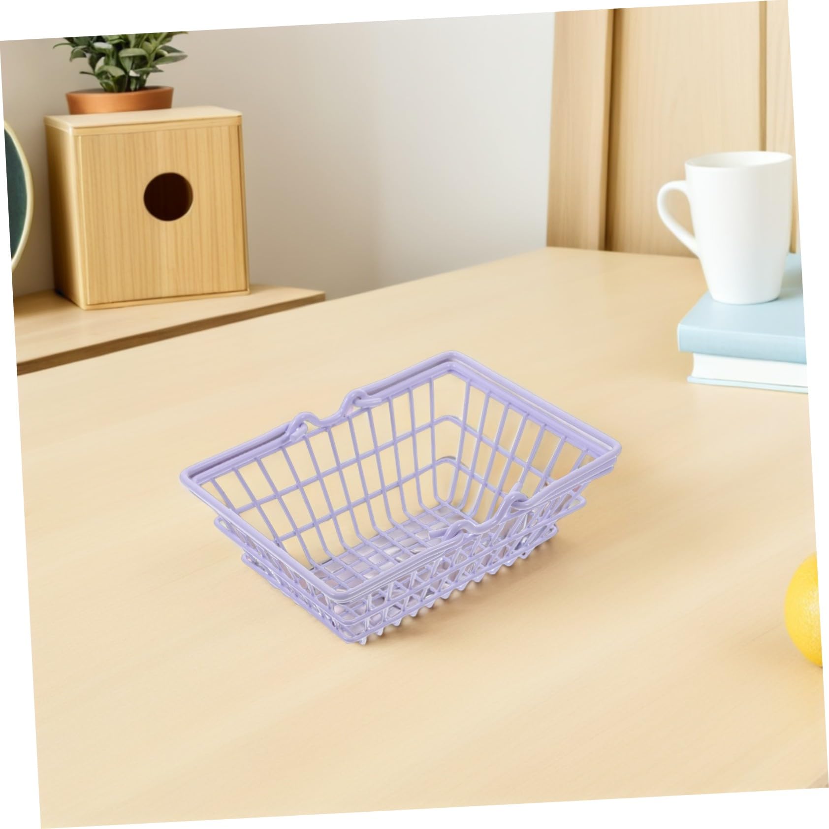 2 Pezzi Mini Shopping Basket in Metallo con Manici Cestini per Portatile e per Organizzazione Casa e Ufficio per Giochi di Spesa e Stoccaggio Oggetti
