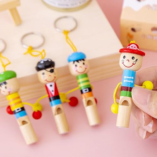 Wakauto 3pcs Cartoon Wooden Pirate Whistle Keychains Music Toys for Boys and Girls Safe and Fun Design for Random Style