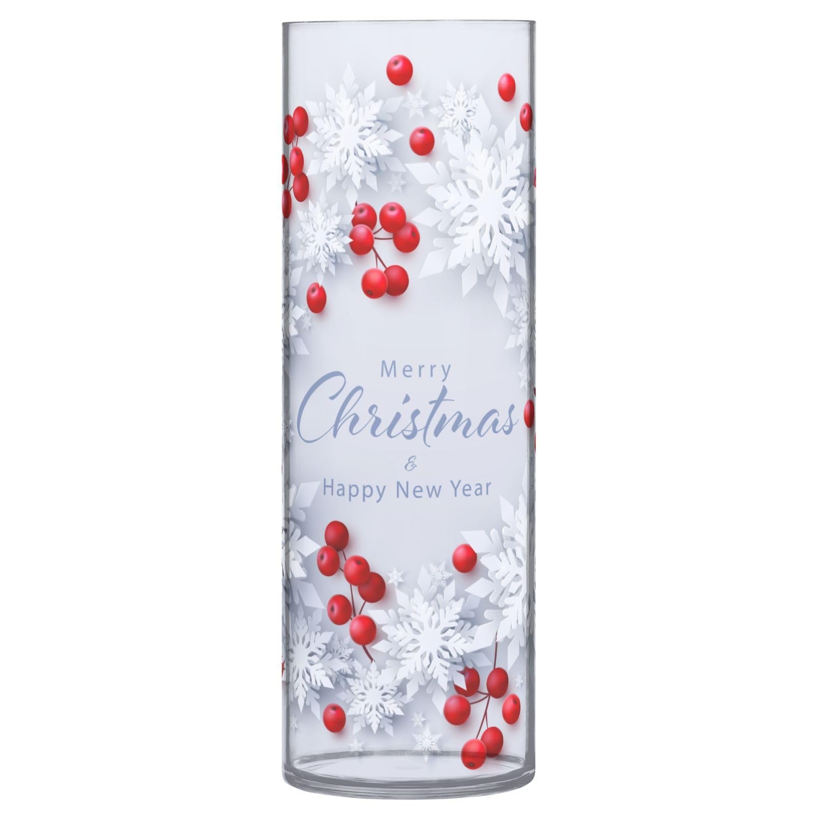 Skyshu Christmas Snowflake Plastic Cylinder Flower Vase For Plants Bouquet, 1 Pack Unbreakable Tall Clear Vase For Wedding Centerpieces Home School Office Decor, 11.8 X 3.9 Inch