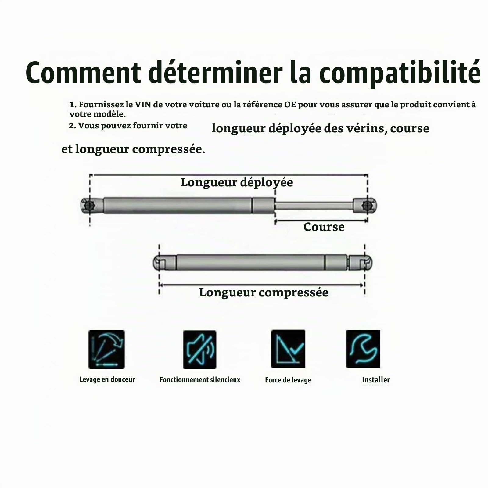 VéRin à Gaz Coffre 2x 200N/20KG 420-500mm Accessoires Universels De Voiture Capot Coffre Hayon Démarrage Choc Ascenseur Support Placard Charnière VéRin Coffre(500mm-200N)