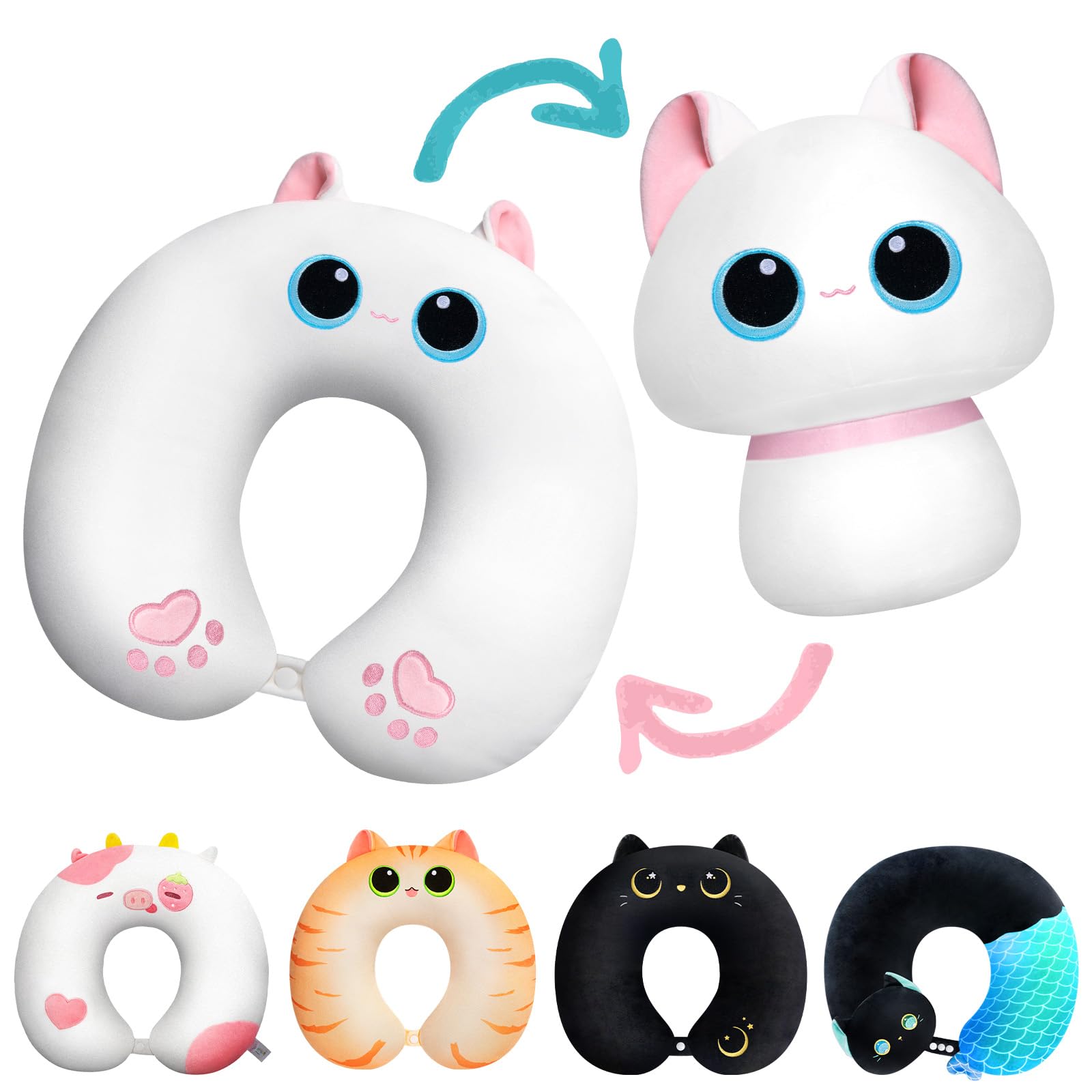 Oreiller De Voyage Enfant Mewaii - Peluche Vache Aux Fraises Réversible 2 En 1, Coussin Cervical - Pour Avion, Voiture, Maison
