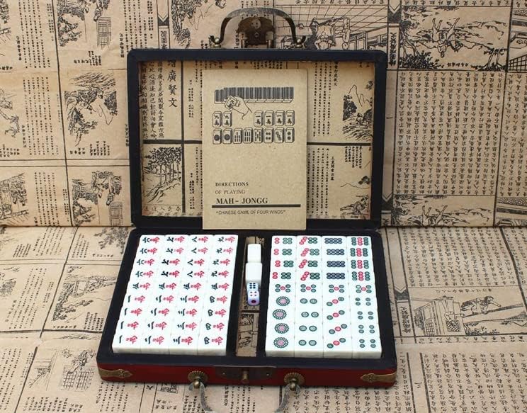 Miniatura 4 de Mini juego de viaje chino Mahjong Mahjong juego de viaje chino Mahjong juego de 144 azulejos Mahjong juegos con 2 dados de transporte estuche de