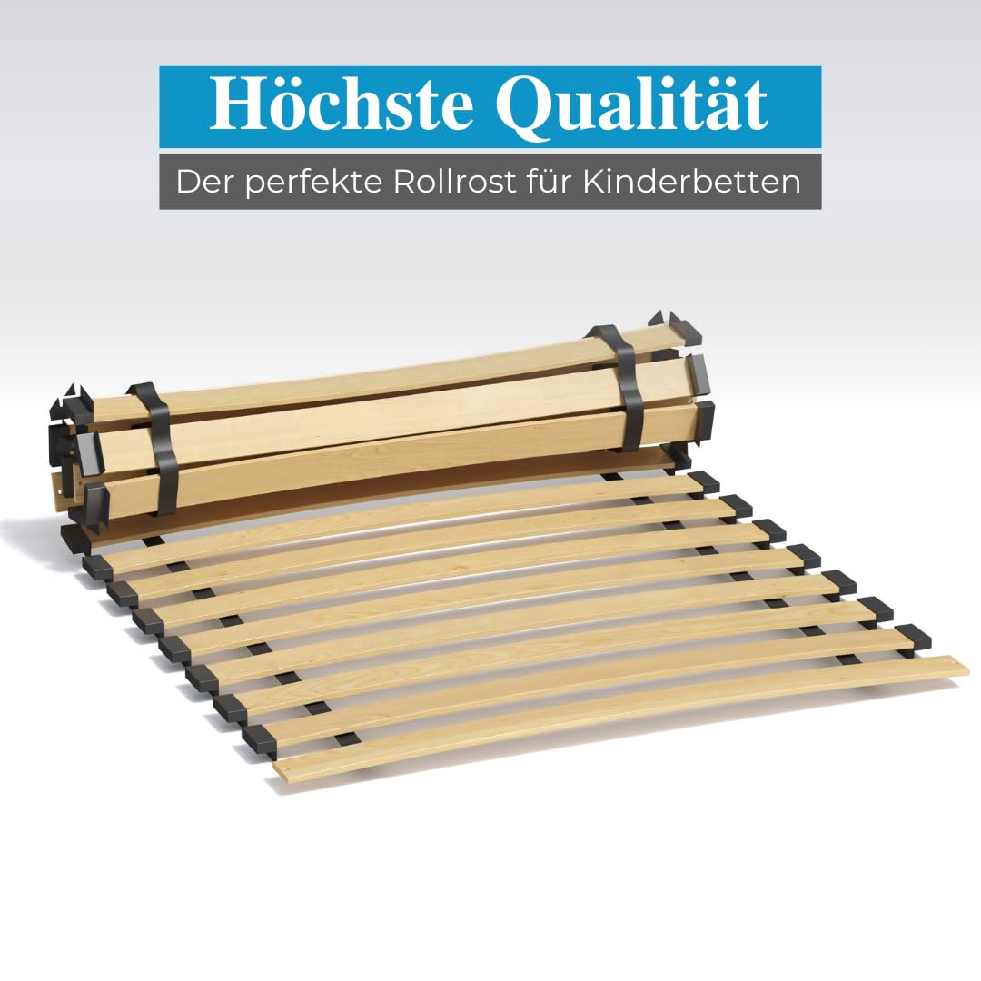 ALAVYA HOME® Sommier à lattes en bois de hêtre massif - Relié avec ruban pour lit d'enfant - Sommier à lattes déroulables avec 16 lattes - Conçu pour les matelas en mousse (80 x 160 cm)