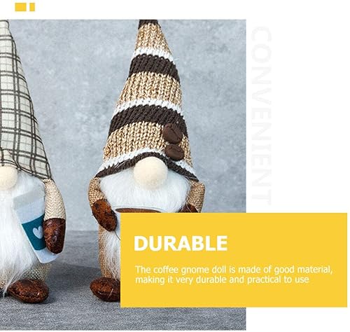 Miniatura 4 de Decoración navideña de gnomos de café para el hogar, 2 gnomos de Navidad para cafetería, figuras coleccionables enanas hechas a mano, muñeca de