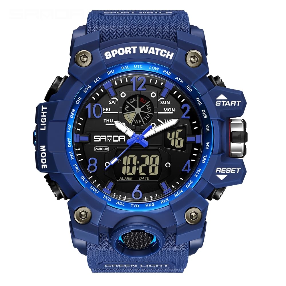 AIMES Men's Watches Outdoor Sports Waterproof Military Watch Tactical Digital Analog Wrist Watch Date Multi Function Led Large Face Alarm Stopwatch for Man blue-3169