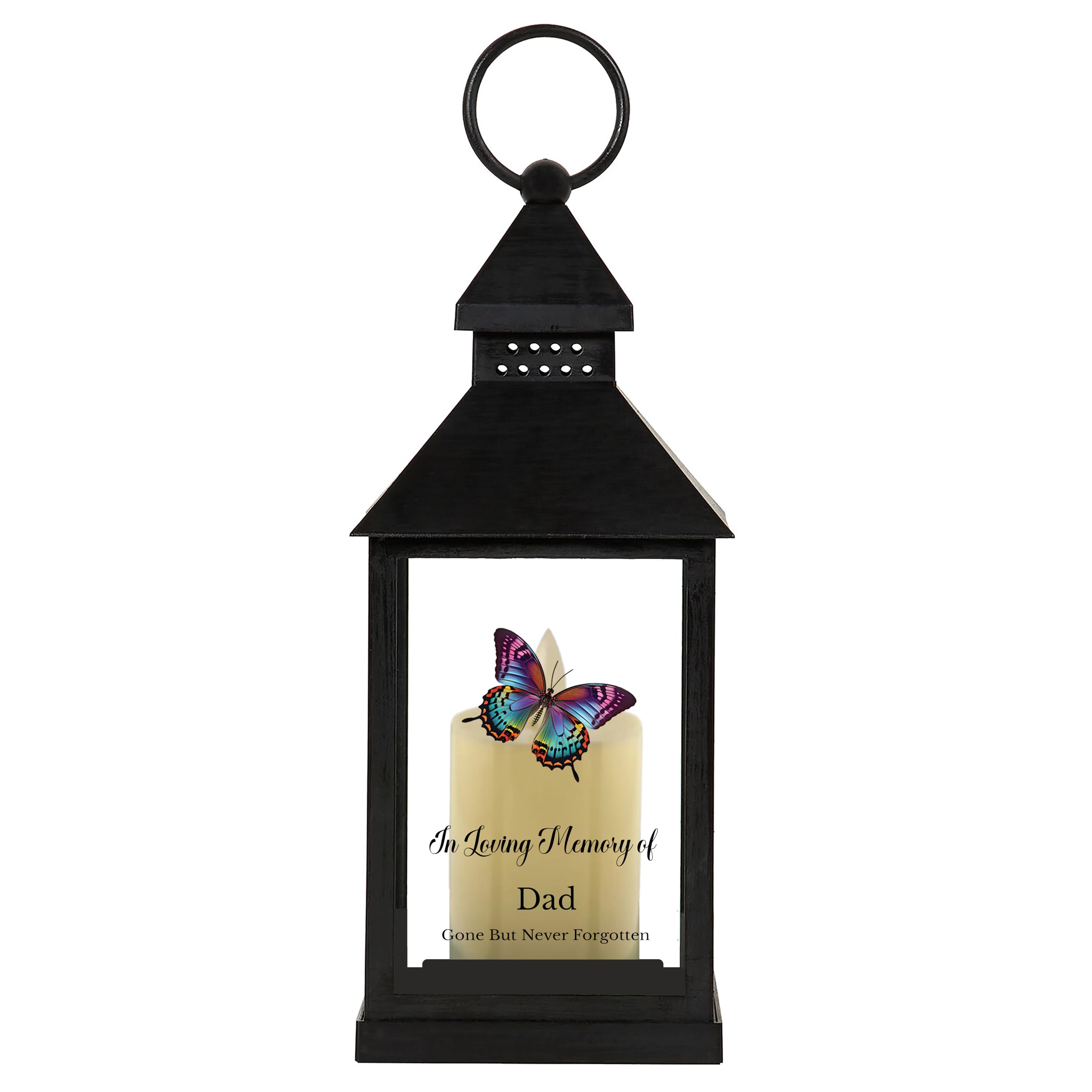 1stclassgifts In Loving Memory Of Butterfly Design Memorial Black Lantern Remembrance Keepsake Mum Dad Granny Papa Aunty (UV PRINTED) (Dad)