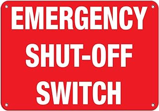 Aluminum Horizontal Metal Sign Multiple Sizes Emergency Shut-Off Switch Hazard Labels Red Electrical Safety & with Border Weatherproof Street Signage 10x7Inches