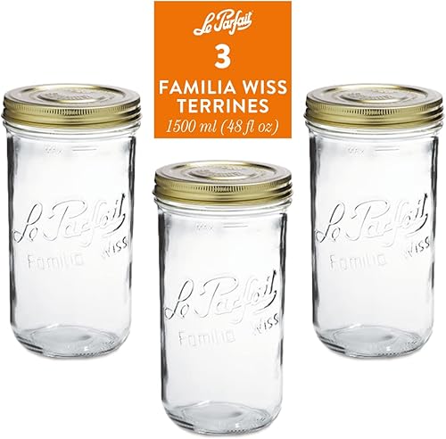 Vista 24 de Le Parfait Familia Wiss Terrine - Tarro de vidrio francés de boca ancha con sistema hermético de 2 piezas tapas doradas, ideal para conservas, 07oz