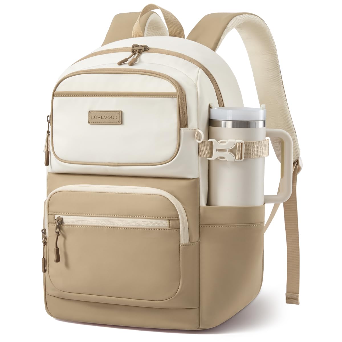 LOVEVOOK Zaino da donna, 15,6 pollici, per la scuola, per adolescenti, con grande scomparto, 1-cachi-beige, L, Casual